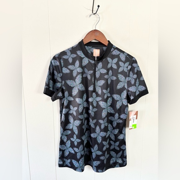 Ben hogan printed floral sun polo navy 1/4 zip collarless size M new - Picture 1 of 4